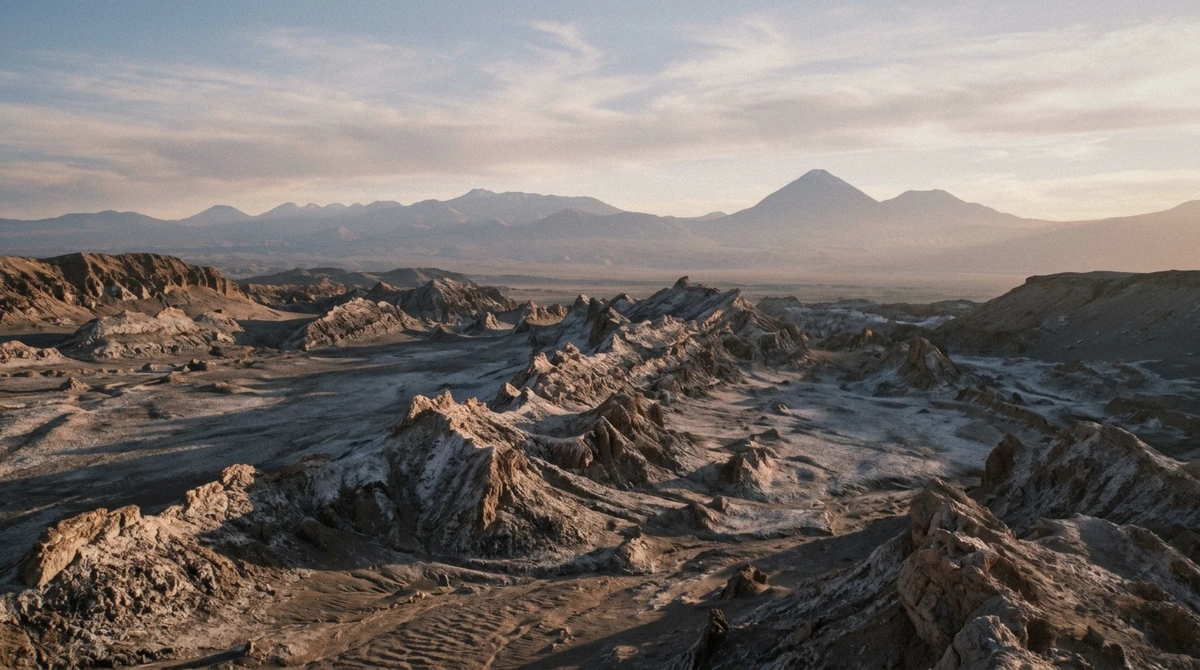 Late afternoon light over the salt ridges of the Cordillera de la Sal near Turi and Kunza territory, the desert landscape that shapes Atacama Desert tours around San Pedro de Atacama