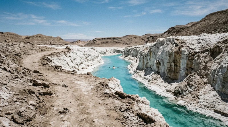 Turquoise water of the hidden Baltinache lagoons on an Atacama Desert tour near San Pedro de Atacama, Chile